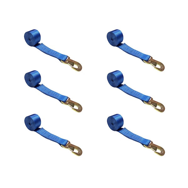 2" x 10' Wheel Lasso Lift Strap w/ Flat Snap Hook Tow Dolly Blue, 6PK